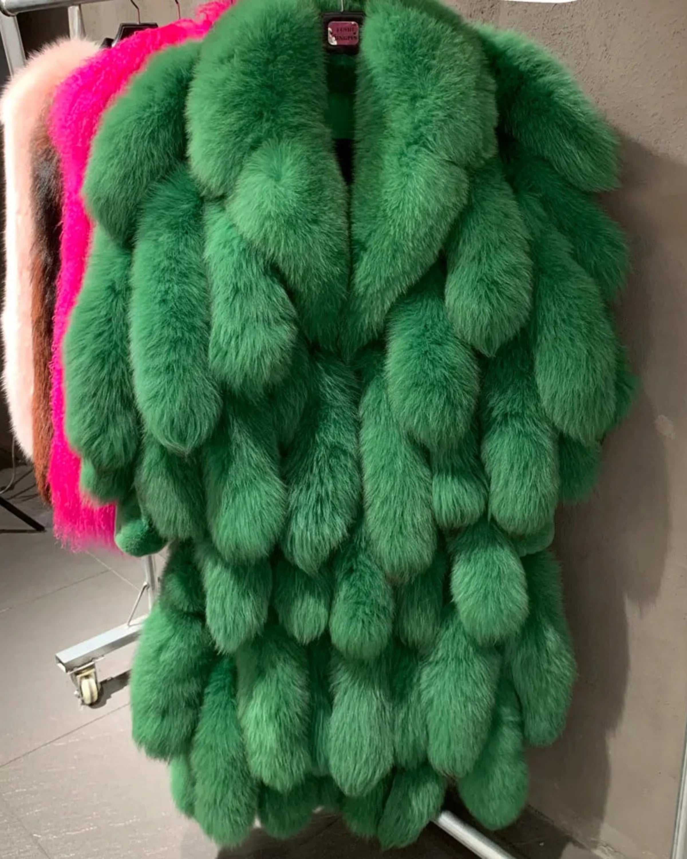 Genuine Fox Fur Tail Oversized 2-in-1 Coat