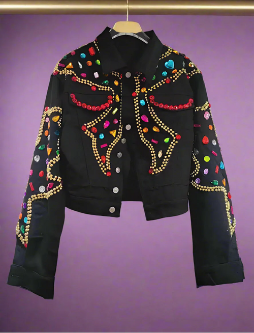 Black Bejewelled Denim Trucker Jacket