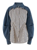 Denim Ruched Stripe Blouse