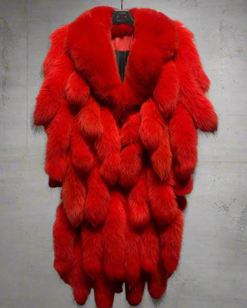 Genuine Fox Fur Tail Long Coat