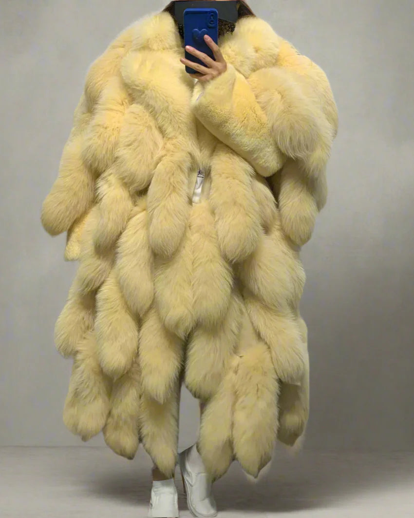 Genuine Fox Fur Tail Oversized 2-in-1 Coat