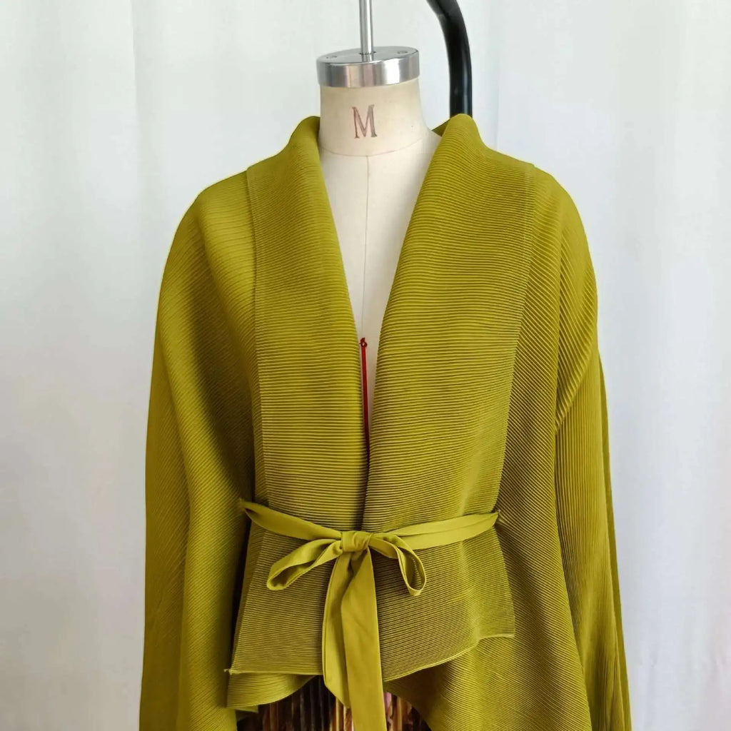 Pleated Tie-Front Duster & Skirt Set