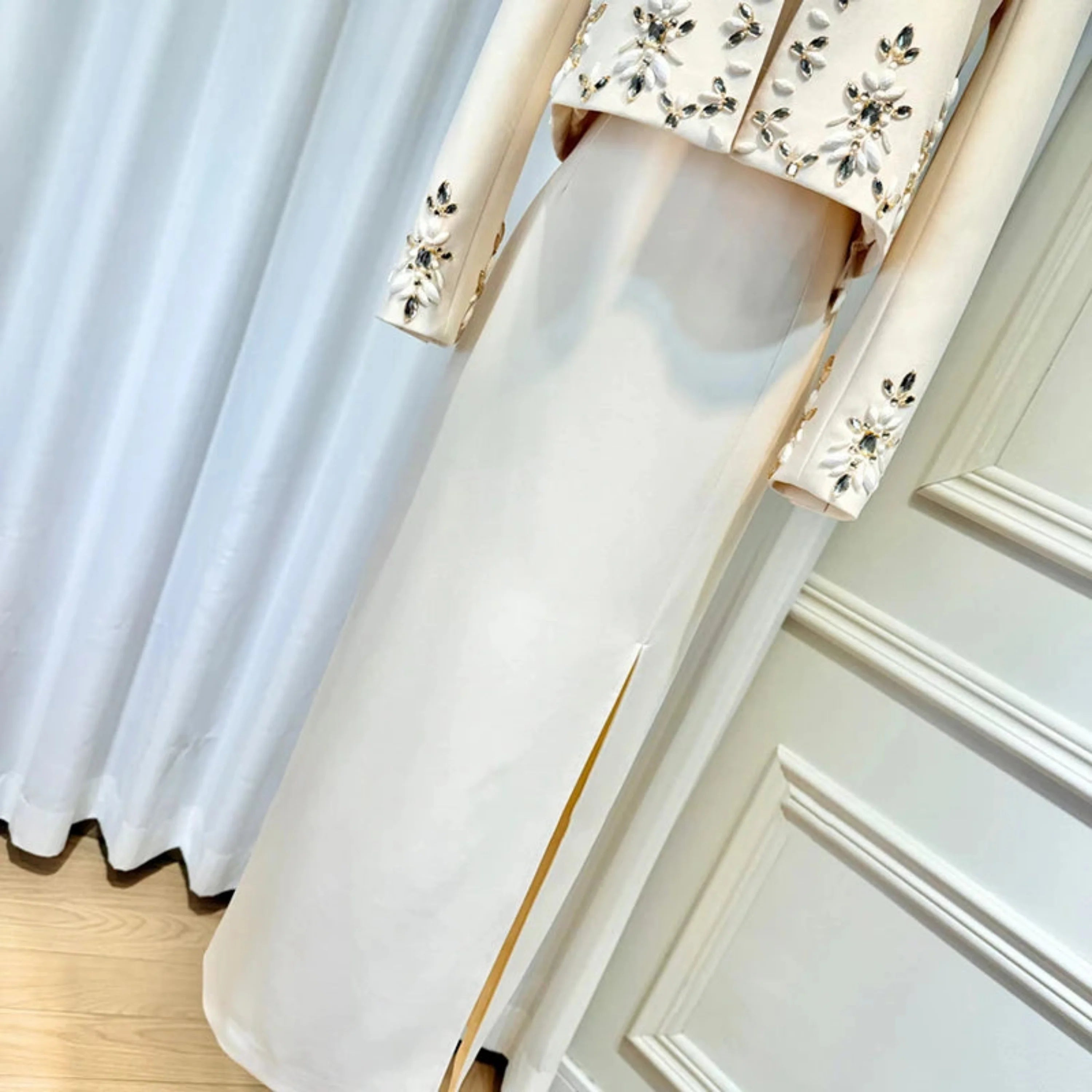 Elegant Crystal Maxi Skirt Suit Set
