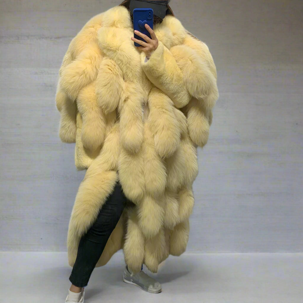 Genuine Fox Fur Tail Long Coat