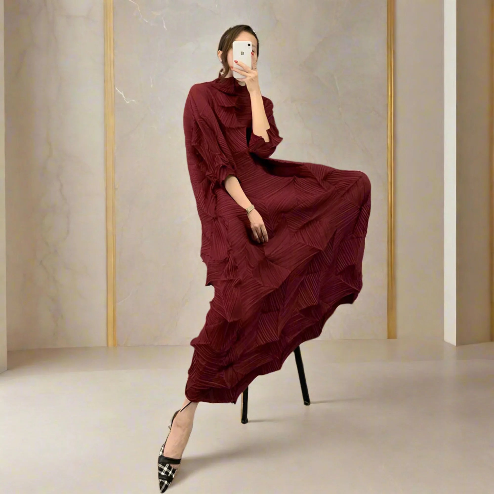 Luxe Geometric Japanese Pleated Dress