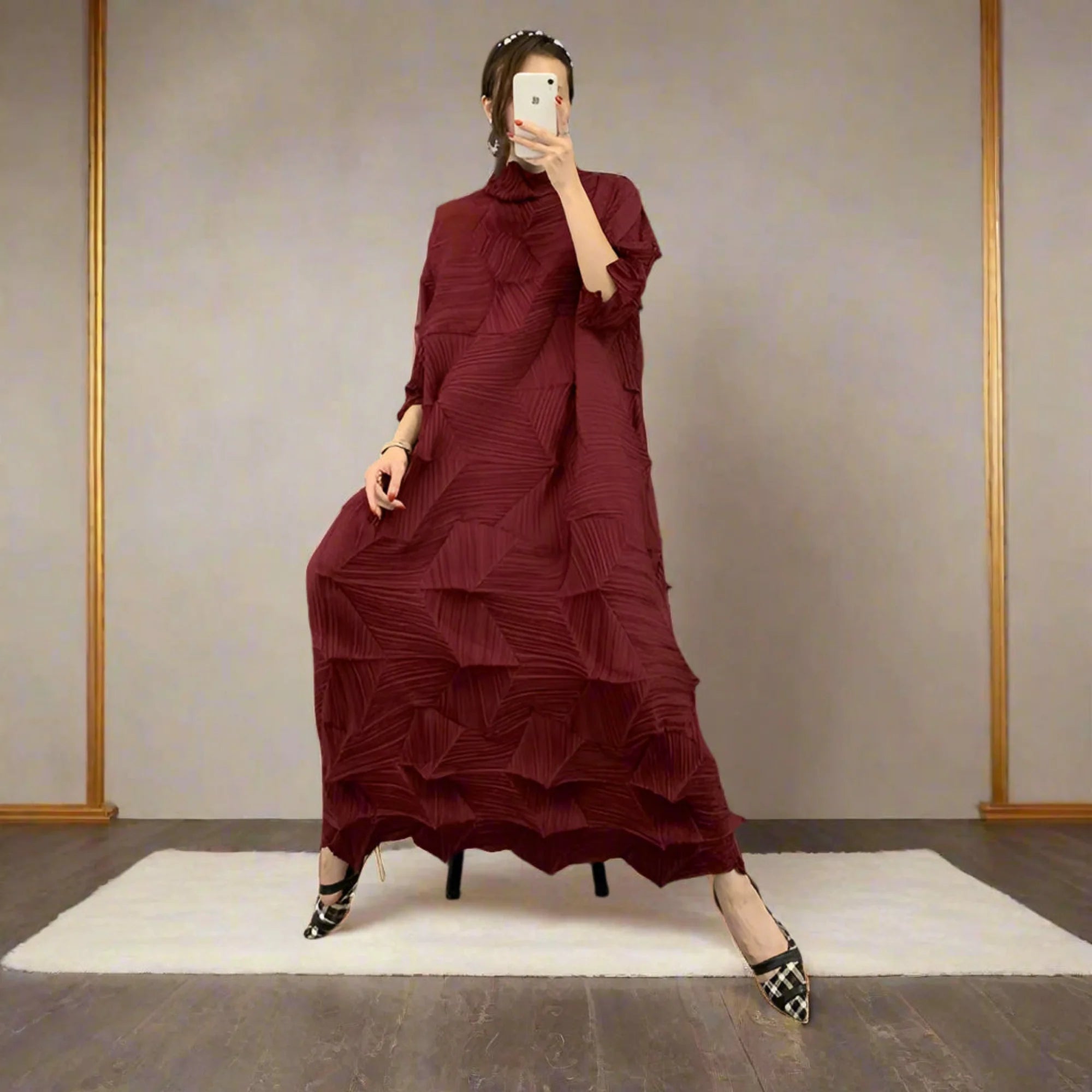 Luxe Geometric Japanese Pleated Dress