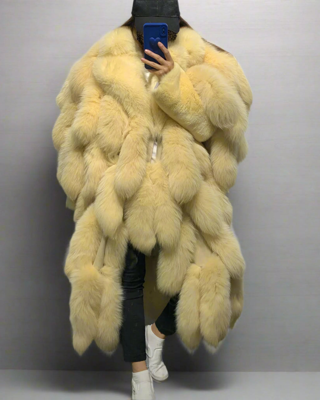 Genuine Fox Fur Tail Long Coat