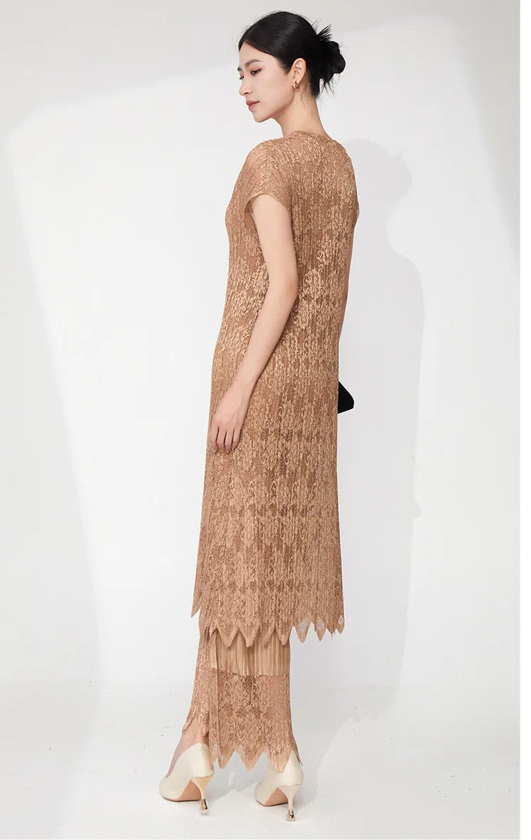 2-Piece Lace Pleated Palazzo Pants Outfit