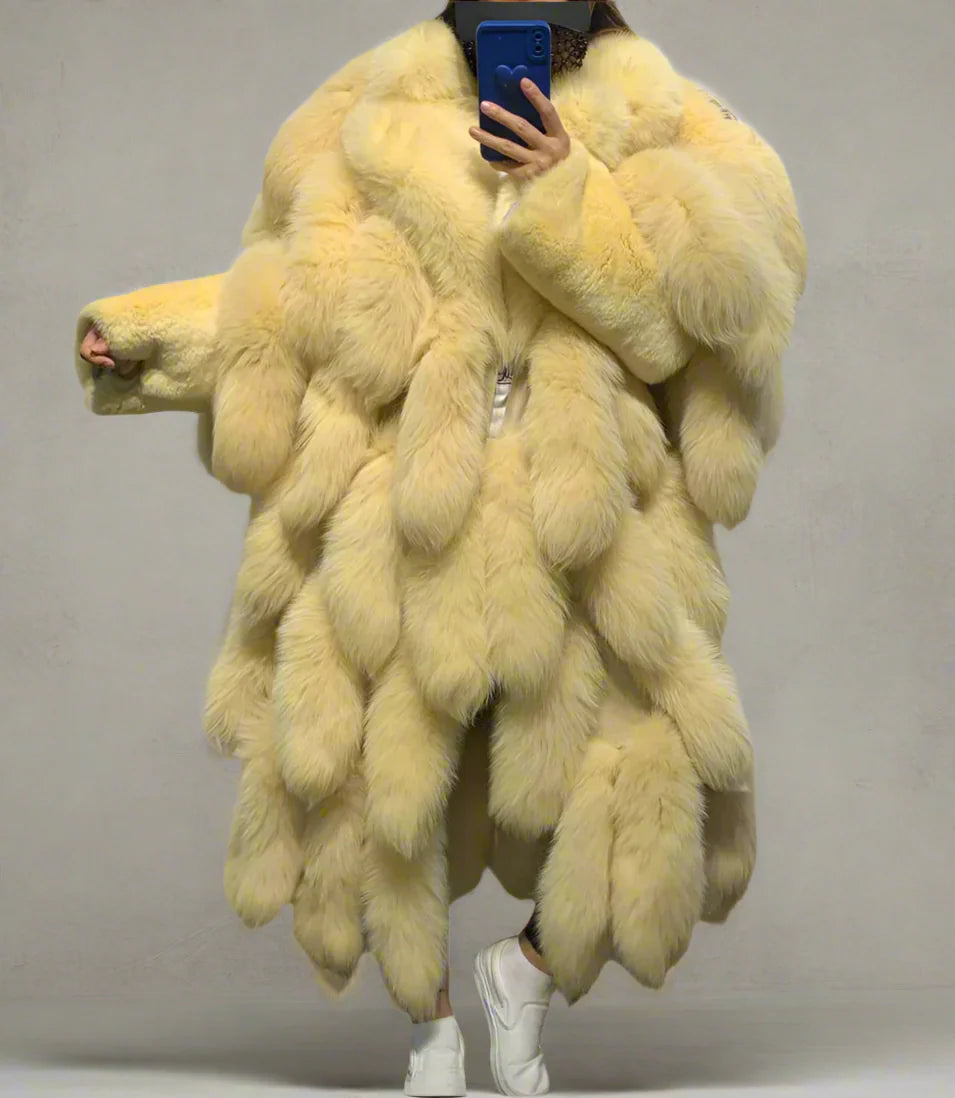 Genuine Fox Fur Tail Oversized 2-in-1 Coat