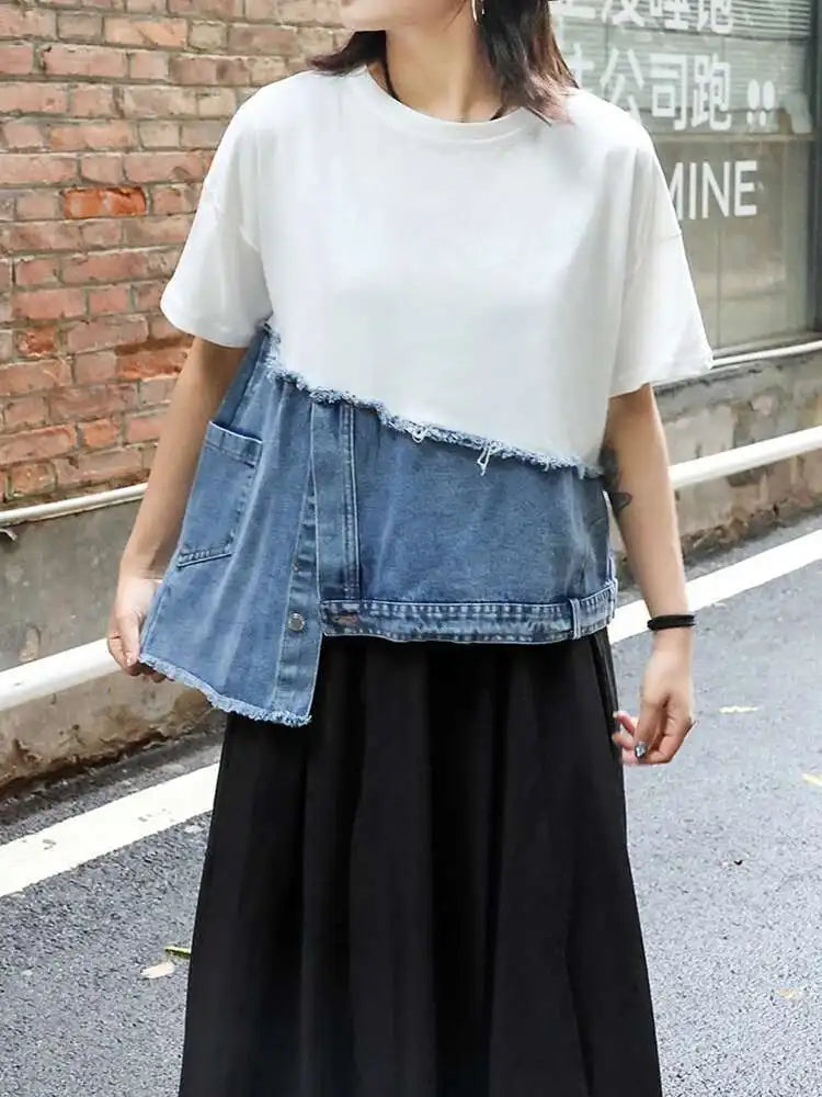 Luxe Denim & Cotton T-Shirt