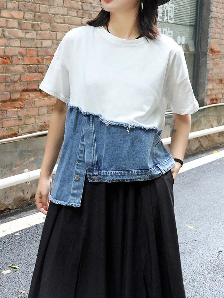 Luxe Denim & Cotton T-Shirt