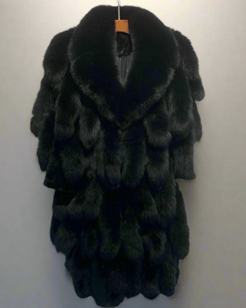 Genuine Fox Fur Tail Long Coat