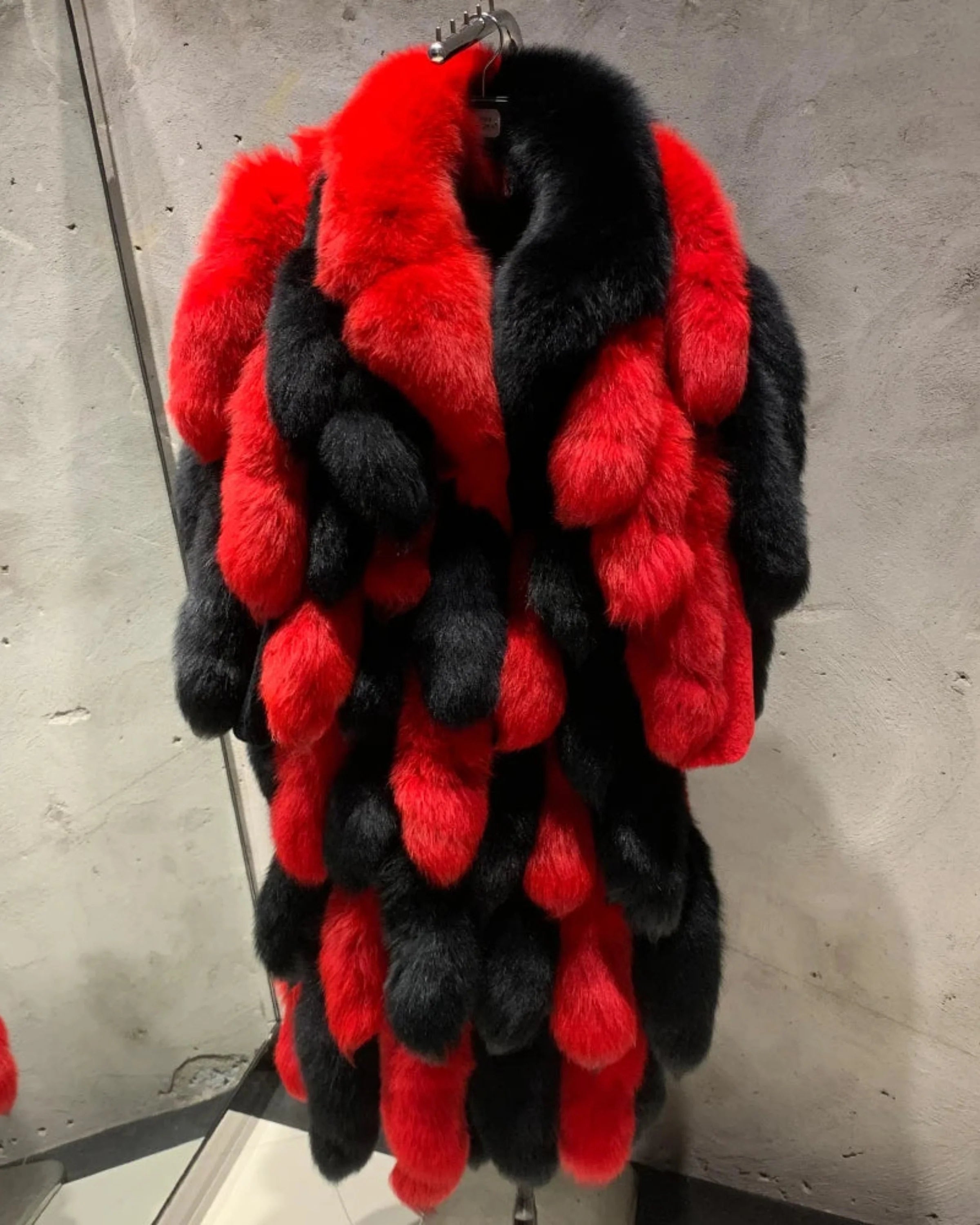 Genuine Fox Fur Tail Long Coat