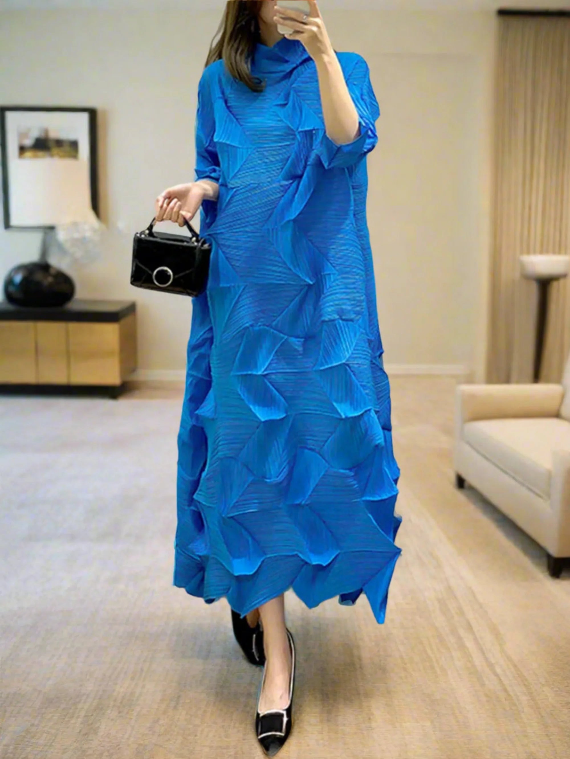 Luxe Geometric Japanese Pleated Dress