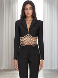 Slim Fit Cropped Blazer with Crystal Chain